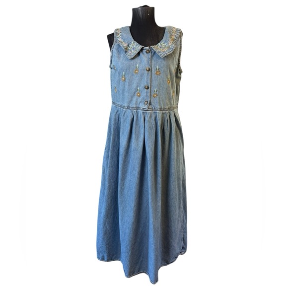 Vintage Jane Ashley Blue Denim Jumper  Sundress with Peter Pan Collar - Picture 5 of 16